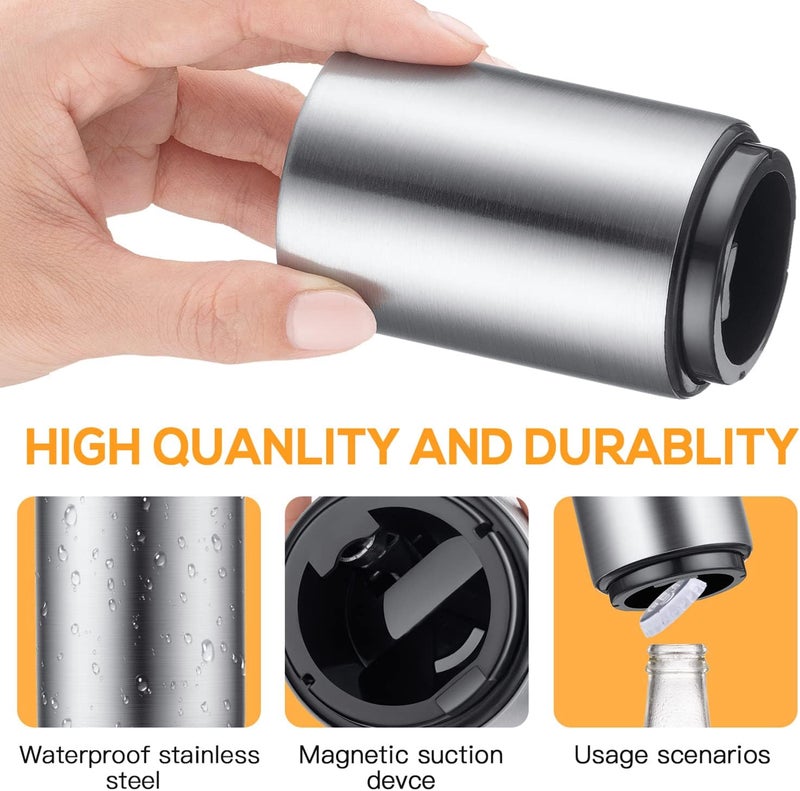 Swaytail 3PCS Premium Automatic Beer Bottle Opener, Magnet Stainless Steel Push Down Off Soda Lid Open Magnetic Catching No Damage Caps, Portable Pop the Top Bar Tools for Home Wine Accessories Picnic Camping - Image 4